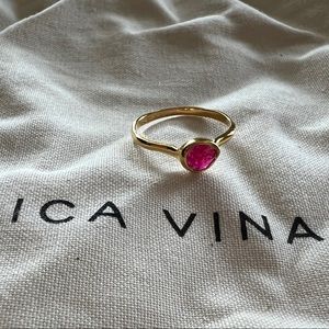 Monica Vinader Siren Small stacking ring size 5.5 pink quartz 18k gold vermeil